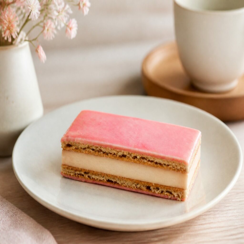 Napolitain mauricien rose et blanc en biscuit feuilleté