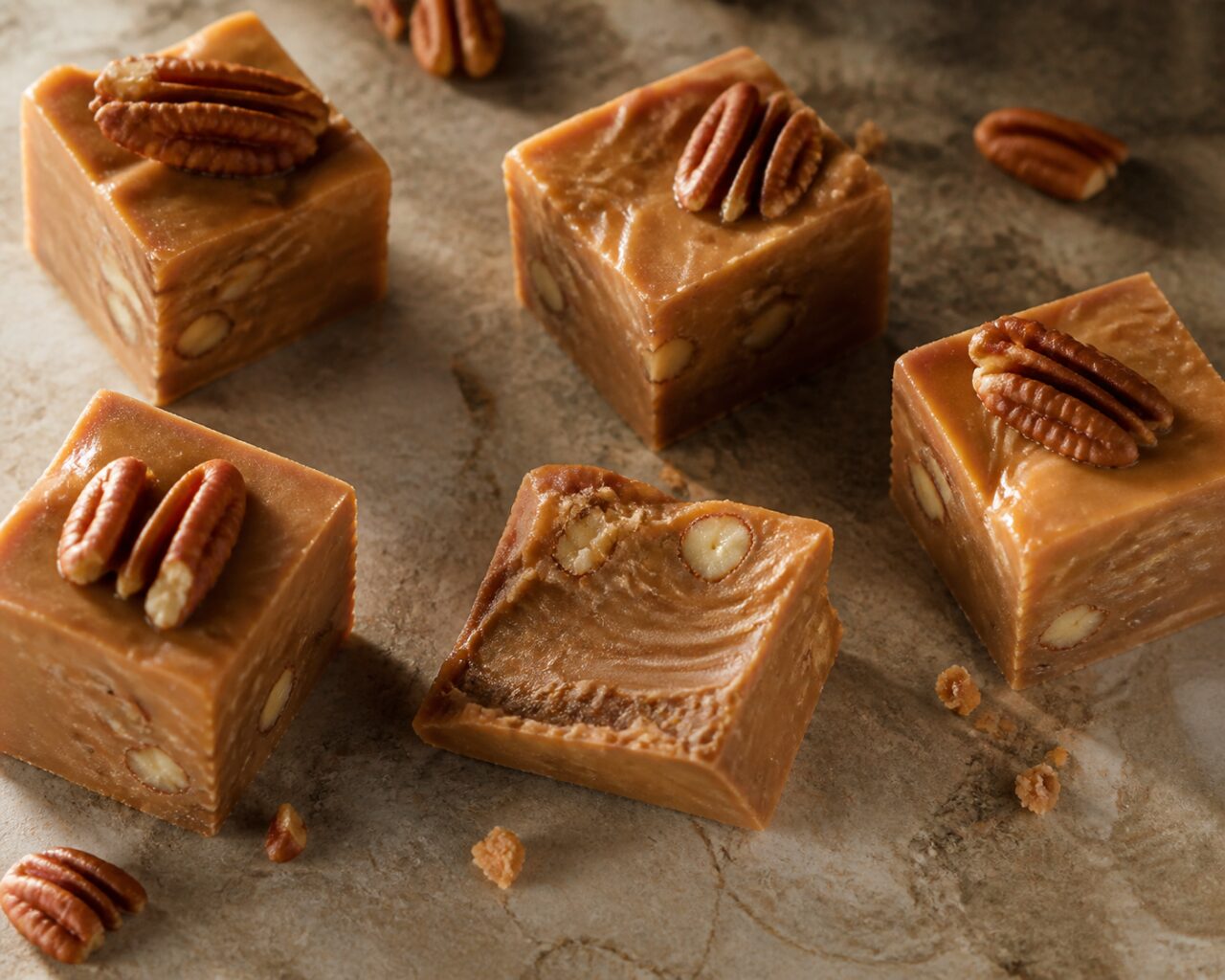 Sliced chestnut fudge studded with pecan pieces