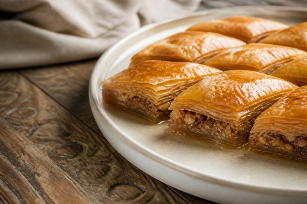 Pahlava ouzbèke en losanges feuilletés aux noix