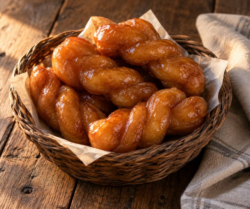 Panier de koeksisters sud-africaines brillantes après le sirop