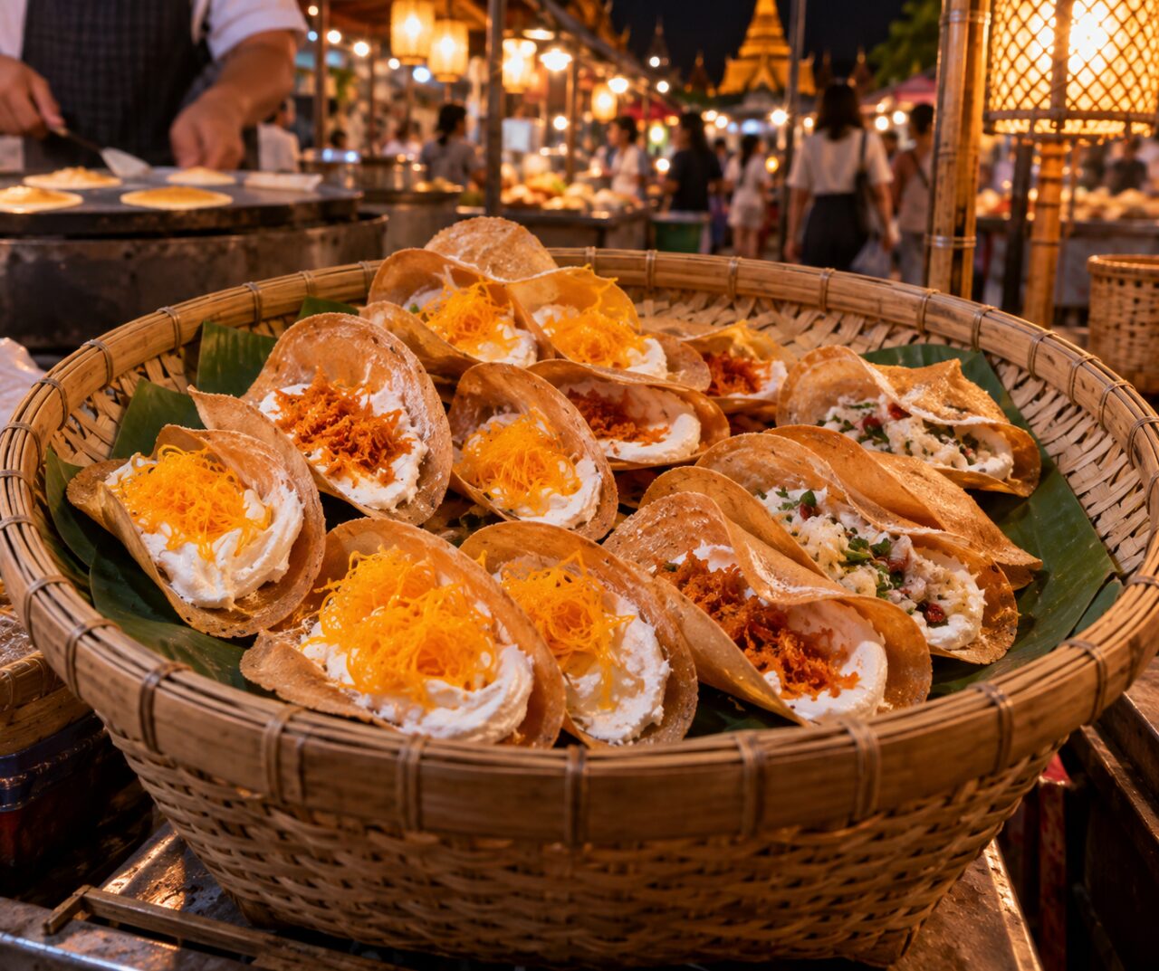 Market basket filled with Thai khanom buang