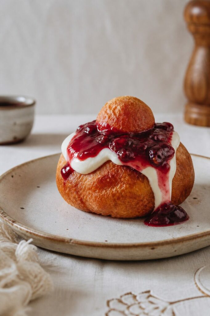 Confiture de fruits rouges sous la crème du papanaș