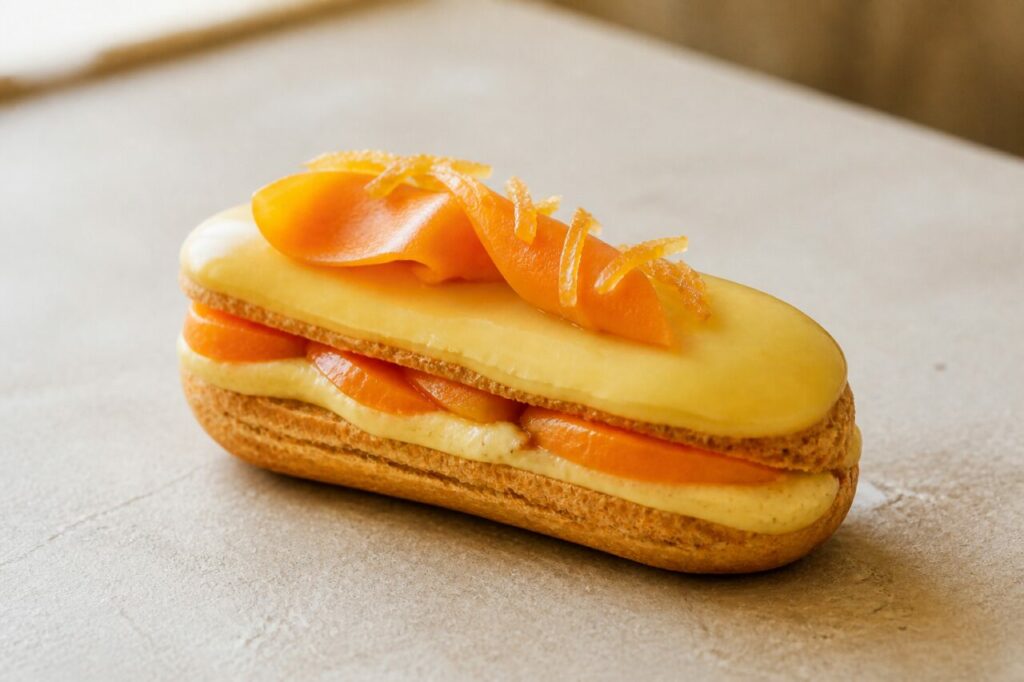 Papaye brillante entre les couches de l’éclair au yuzu