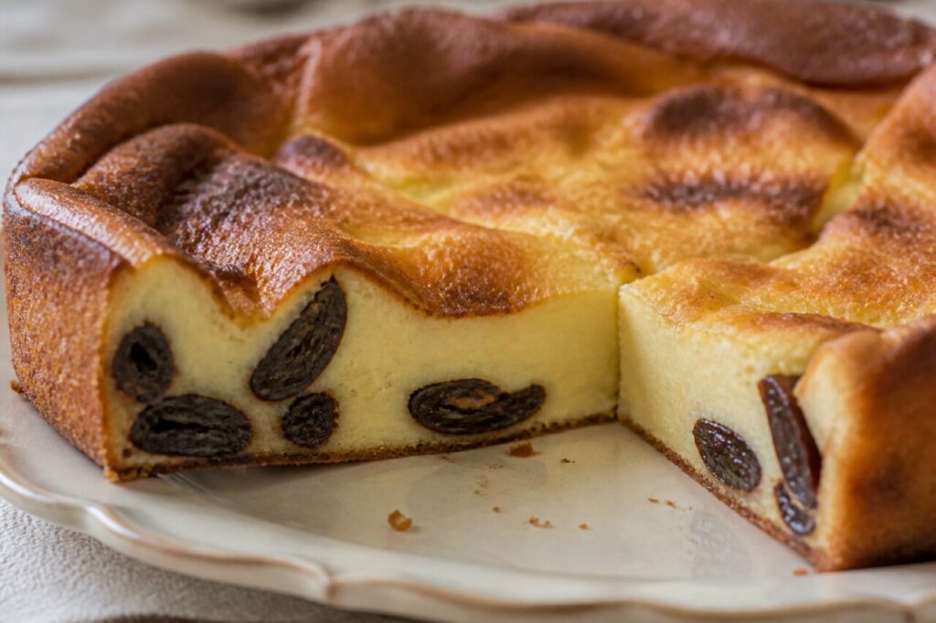 Pâte dense enserrant les pruneaux du far breton