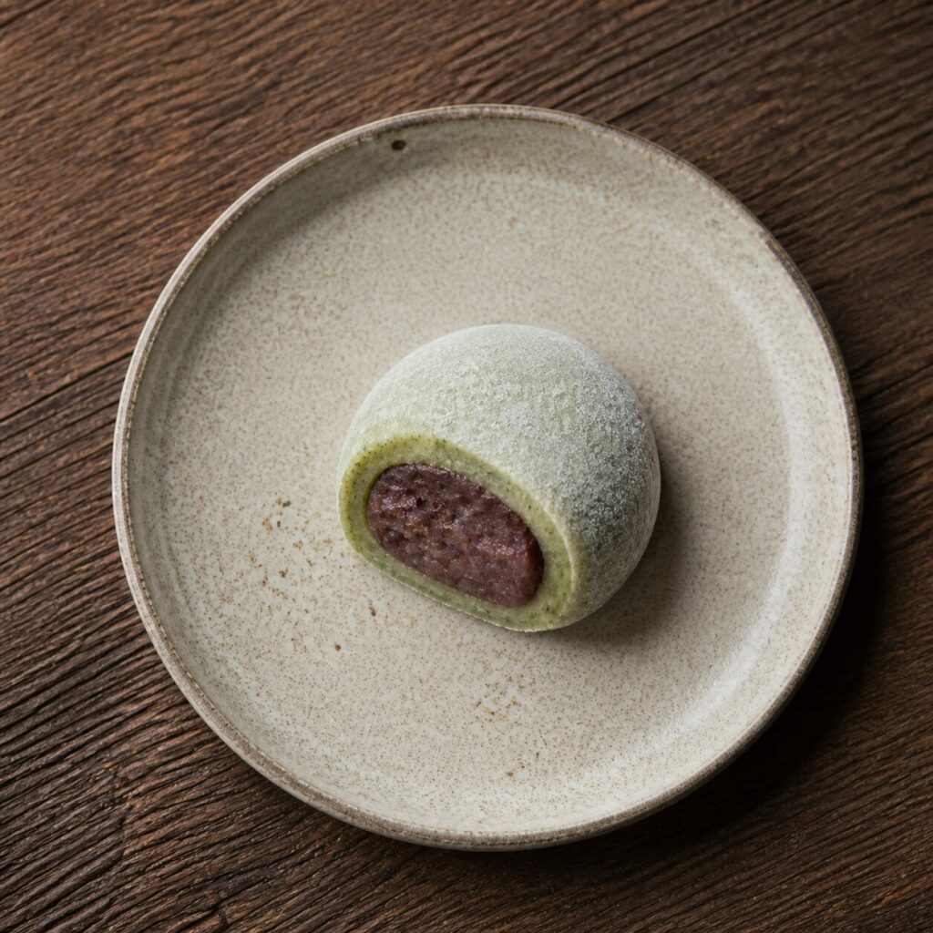 Pâte tendre au yomogi enveloppant l'anko du daifuku