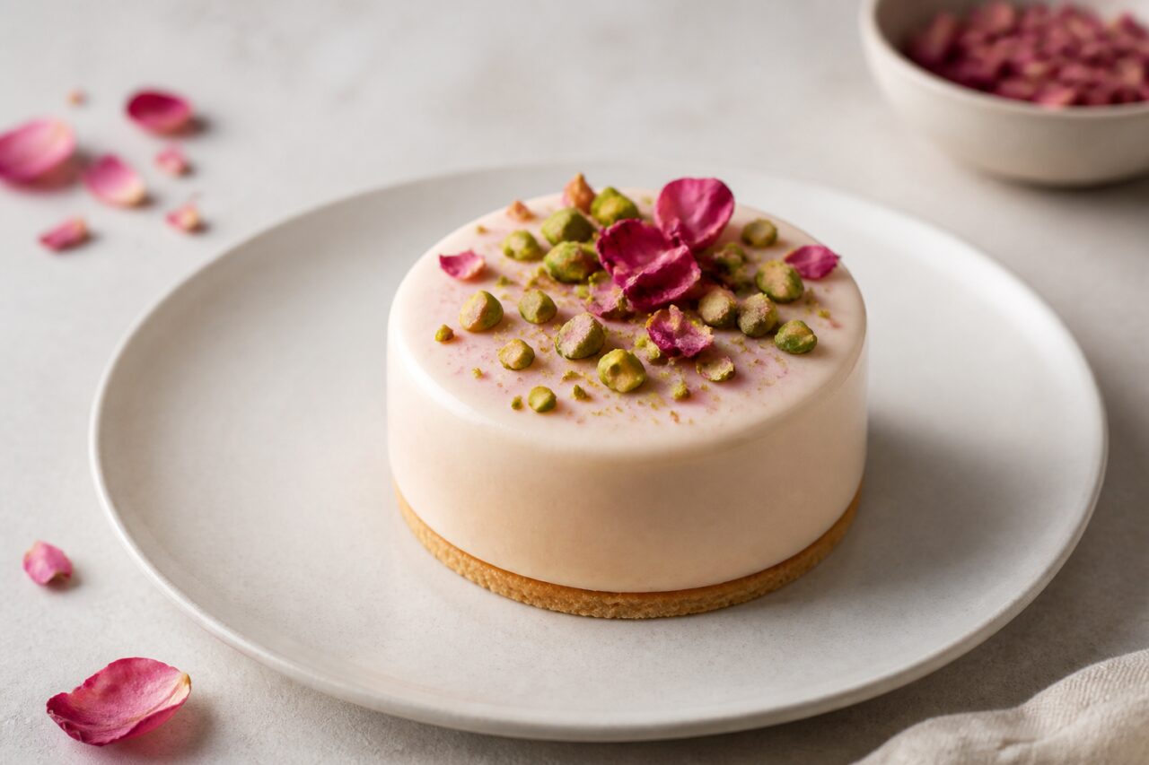Botanisch gebak — roze mousse met pistache