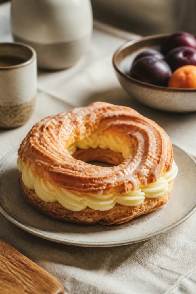 Pause gourmande avec le věneček, une tasse et des fruits