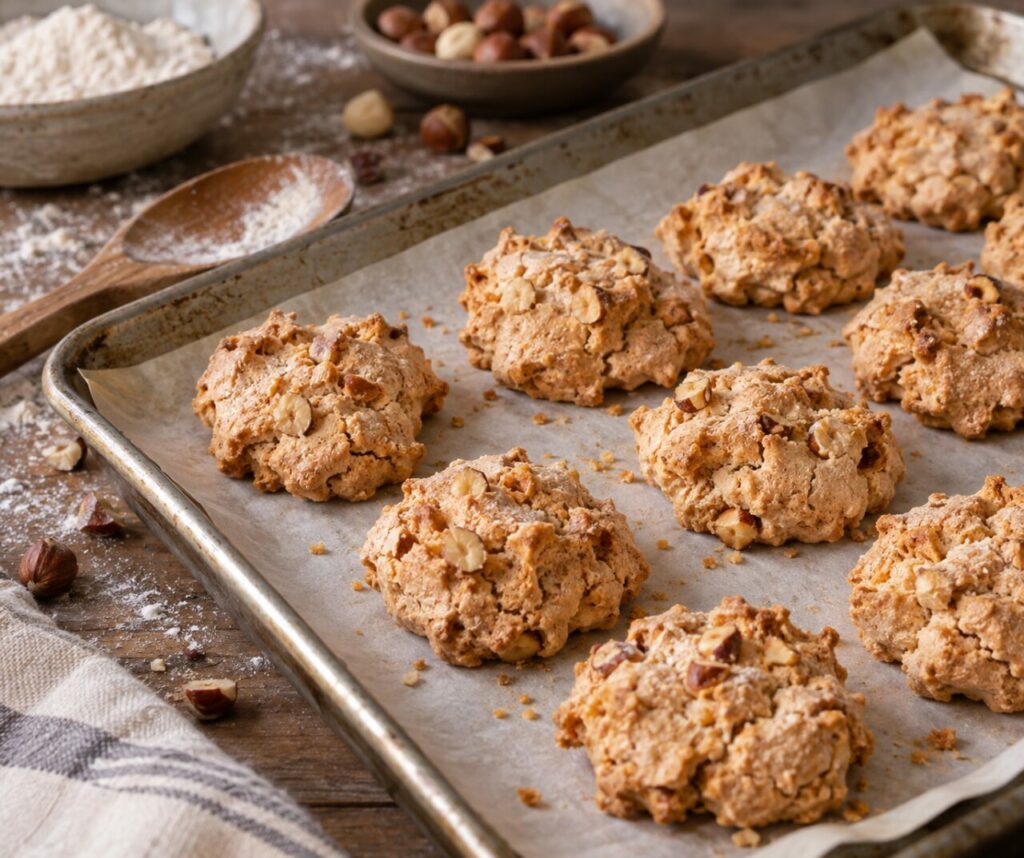 Baking tray with brutti ma buoni and rolling pin