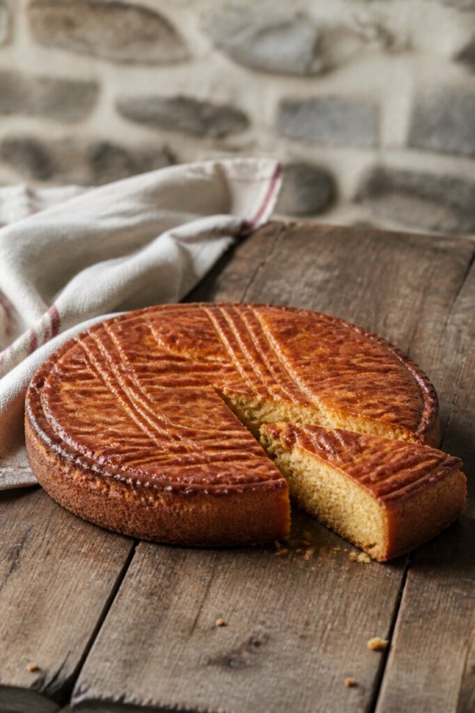 Quadrillage brun sur le gâteau breton au beurre salé