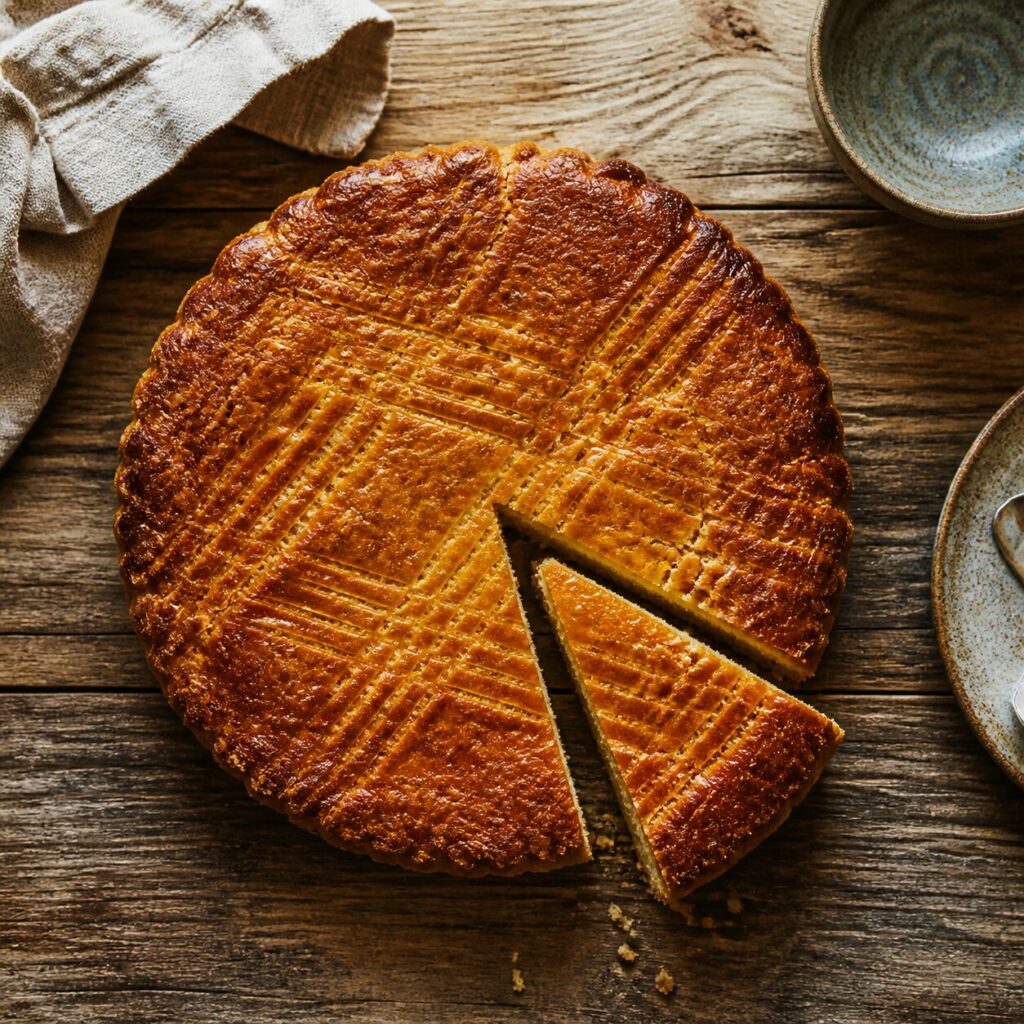Quartier net découpé dans le gâteau breton au beurre salé