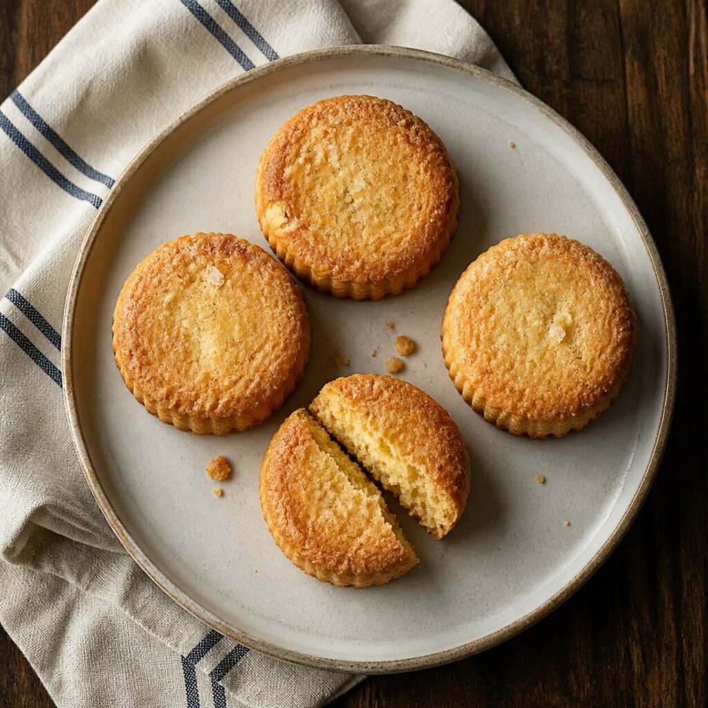 Quattro biscotti bretoni dalle superfici dorate e granulose