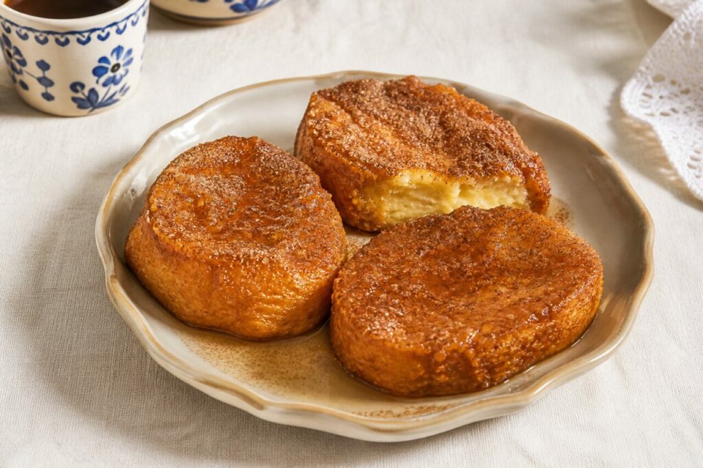 Rabanada portugaise en part sur plat blanc