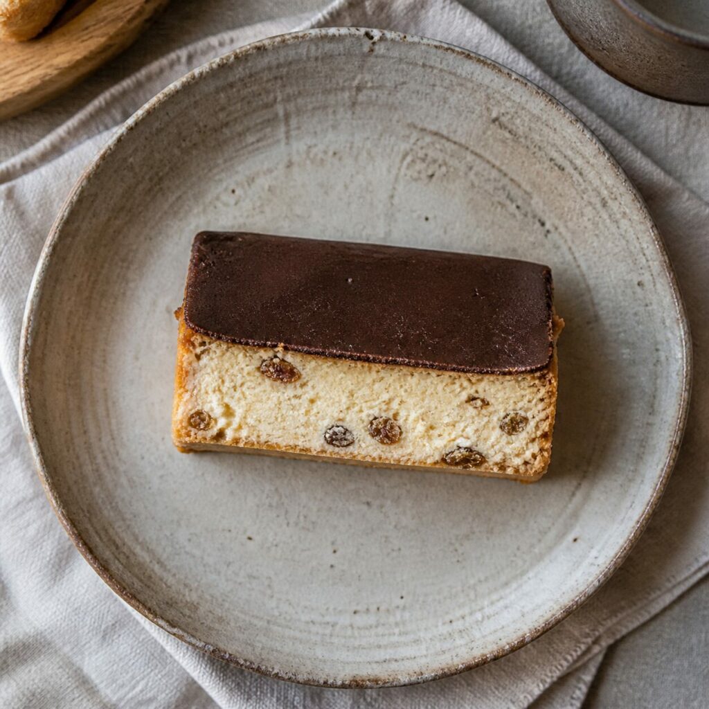 Raisins secs dispersés dans le cheesecake de Lviv ivoire