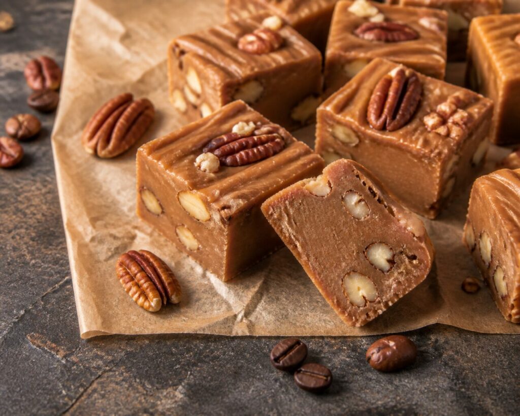Rippled tops finish the chestnut and pecan fudge cubes