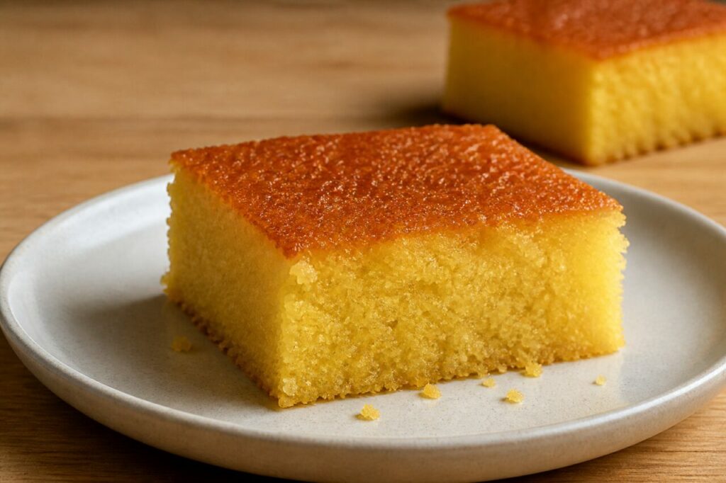 Revane bulgare, part carrée de gâteau de semoule imbibé au sirop