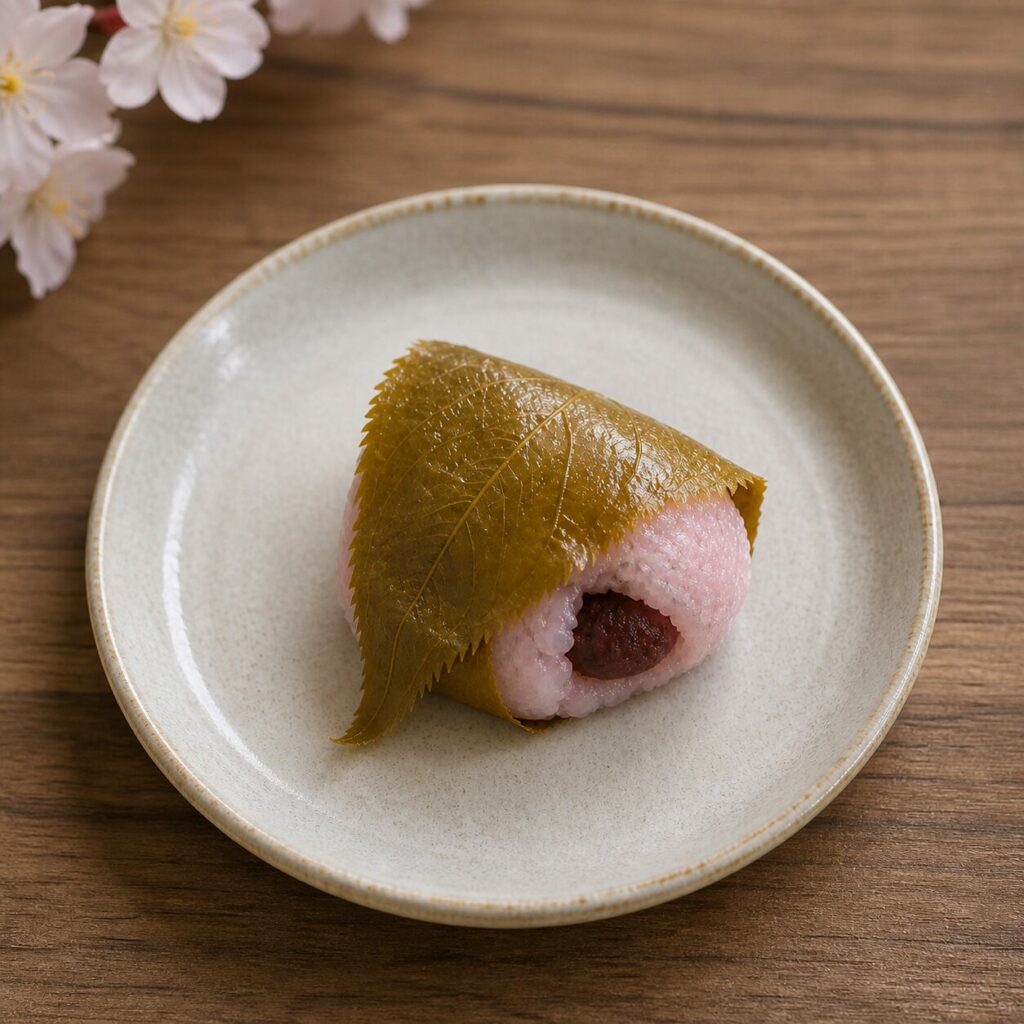 Riso glutinoso rosa forma il sakura mochi tradizionale