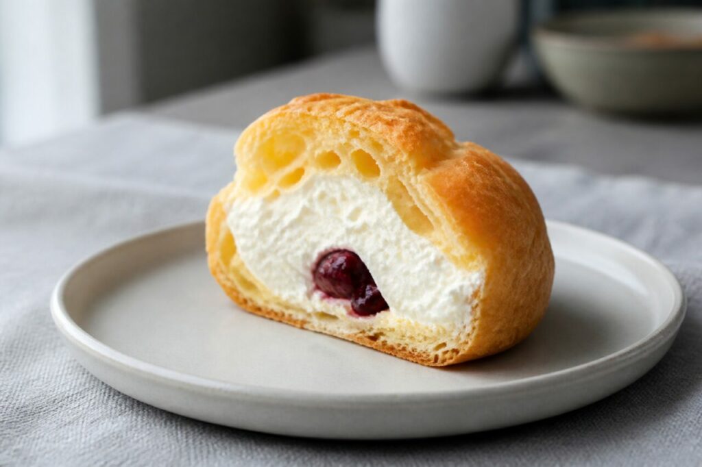 Rjómabolla islandesa com chantilly e baga escura