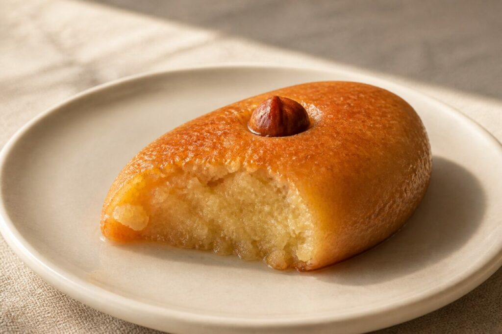 Şekerpare turque dorée au sirop avec noisette centrale