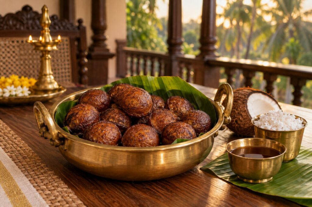 Service: Service des unniyappam du Kerala dans une uruli en laiton