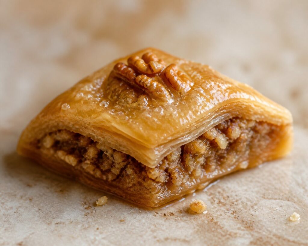 Sciroppo brillante lungo il baklava sfogliato alle noci