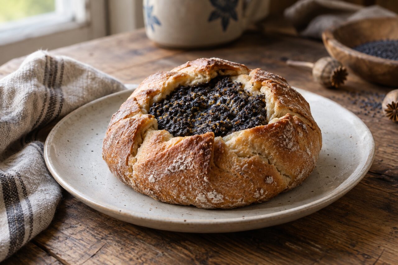 Sur une assiette claire, mohnzelten autrichien au pavot