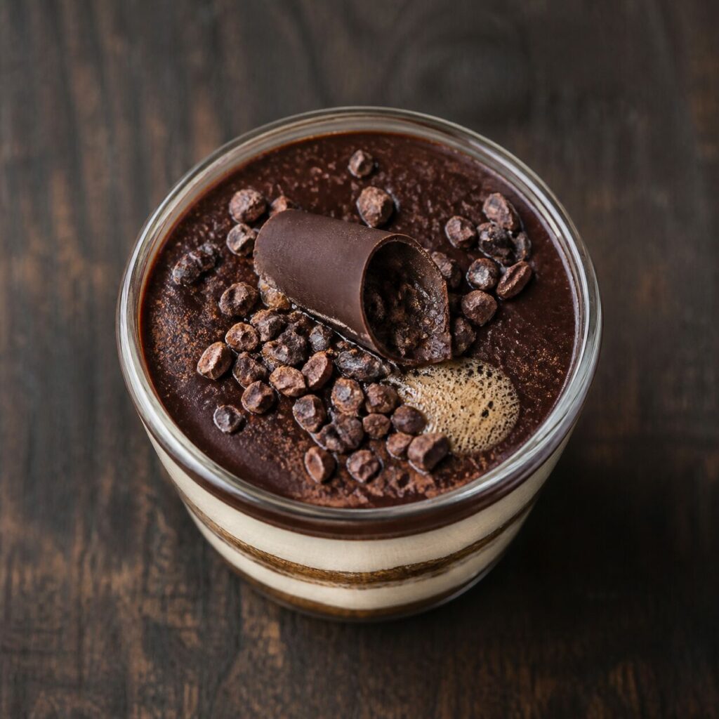 Superfície de chocolate de tiramisù café-tonca com nibs de cacau