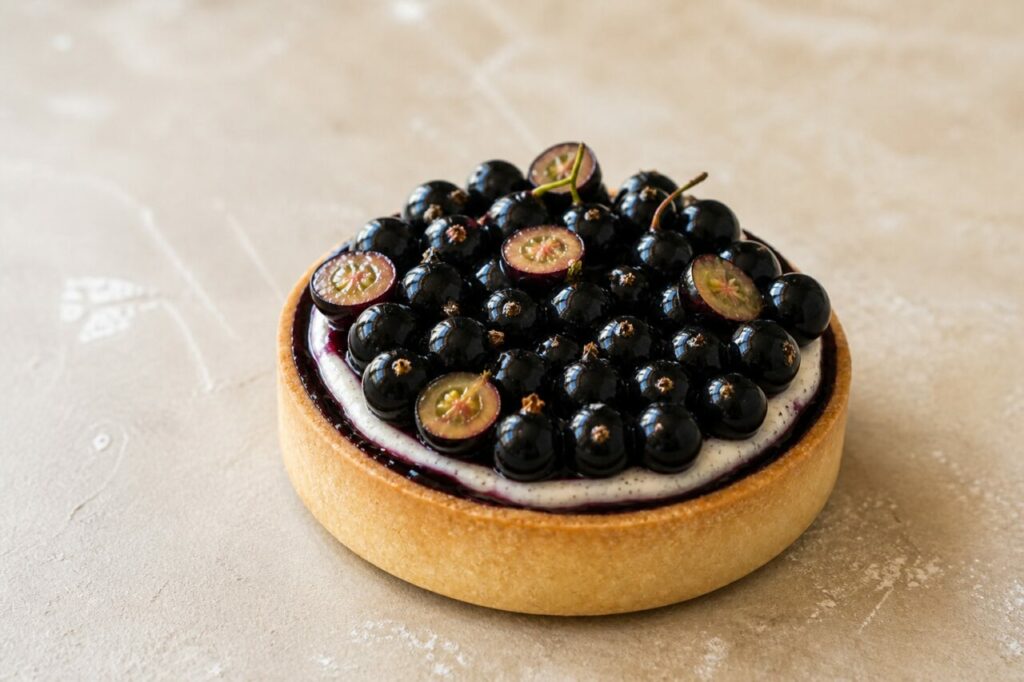 Geribbelde rand rond het fruit op de vanilletaart