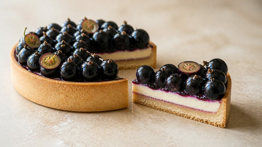 Part séparée de la tarte au cassis et à la vanille