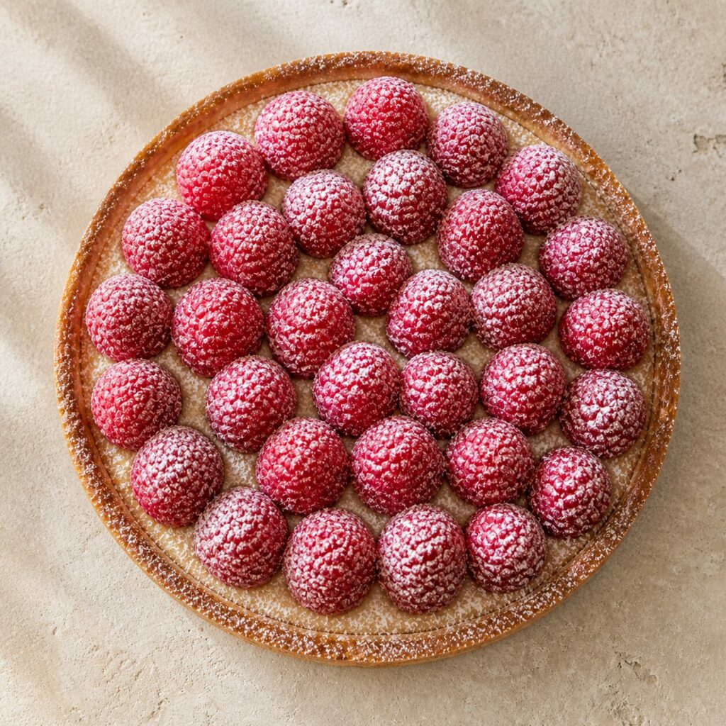 Tarte fina inteiramente coberta de framboesas