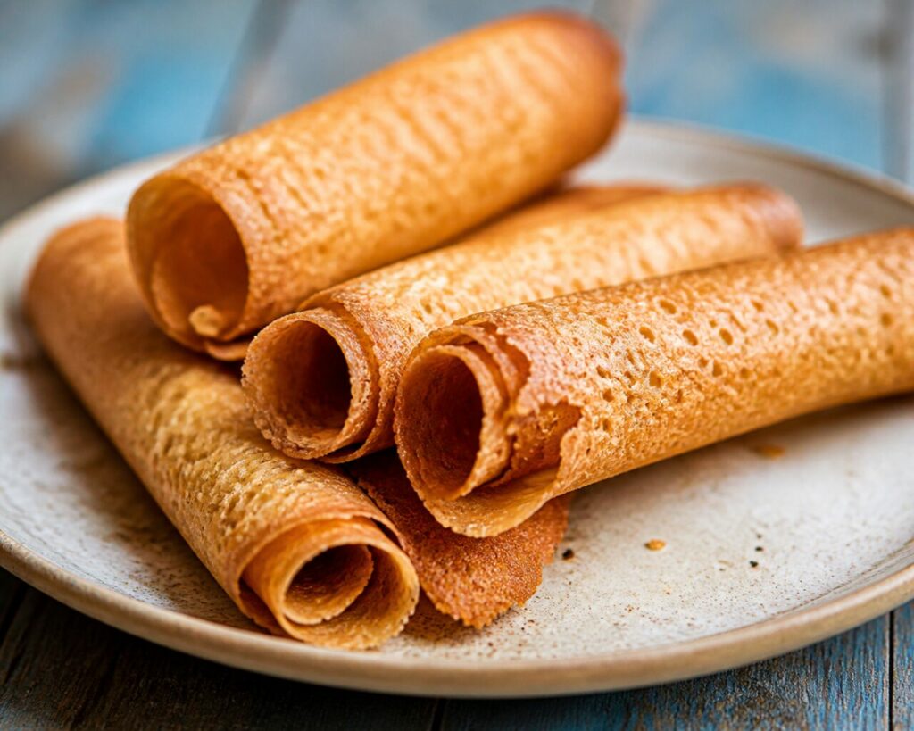 Pequeñas burbujas salpican la superficie de la crêpe dentelle de Dinard