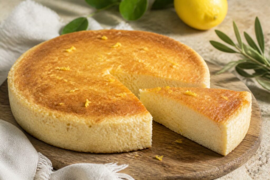 Texture fine et crémeuse du fiadone corse au citron découpé