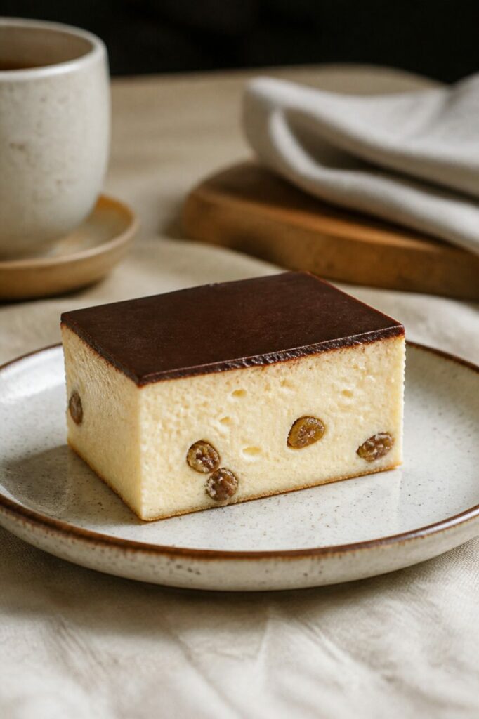 Texture fromagère aérée du cheesecake de Lviv sous le chocolat
