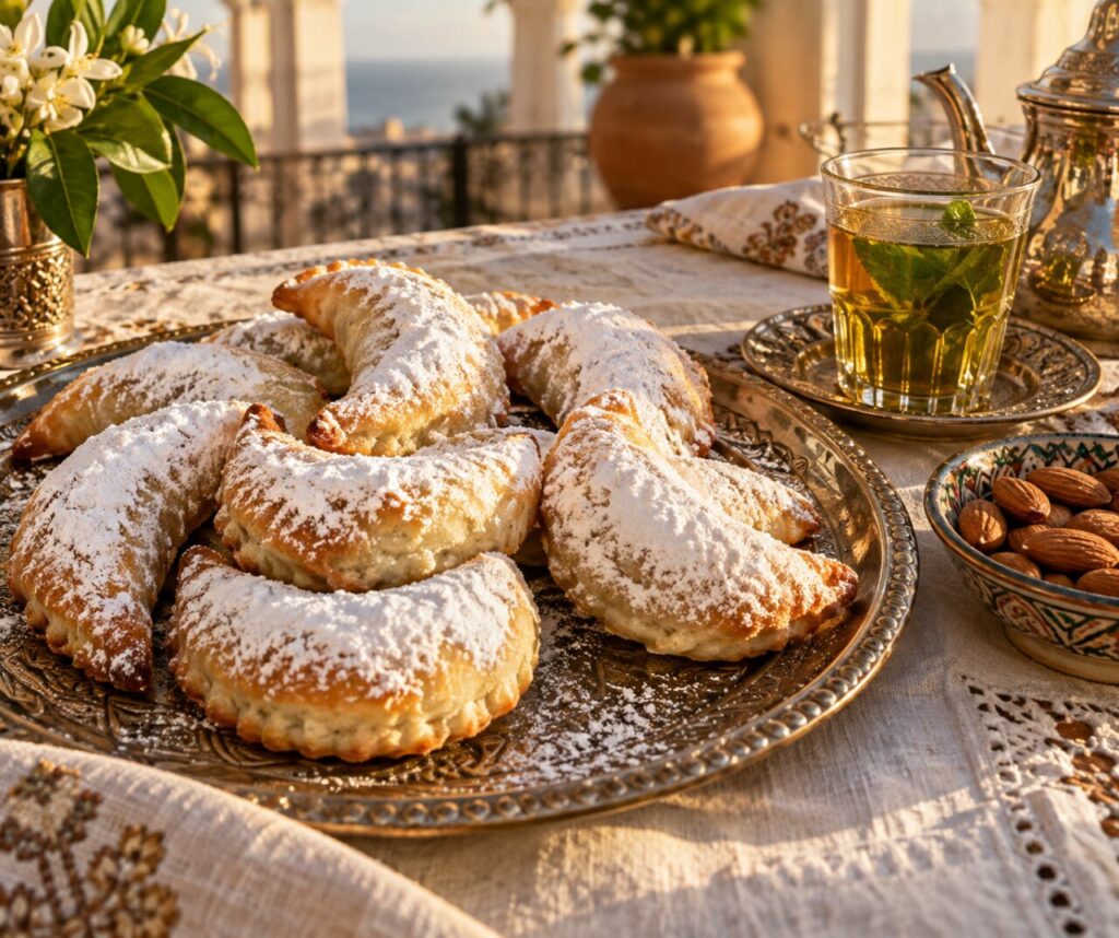 Mint tea beside sugared Algerian tcharek el ariane