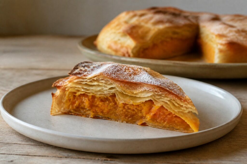 Tikvenik bulgare roulé à la courge, part feuilletée dorée