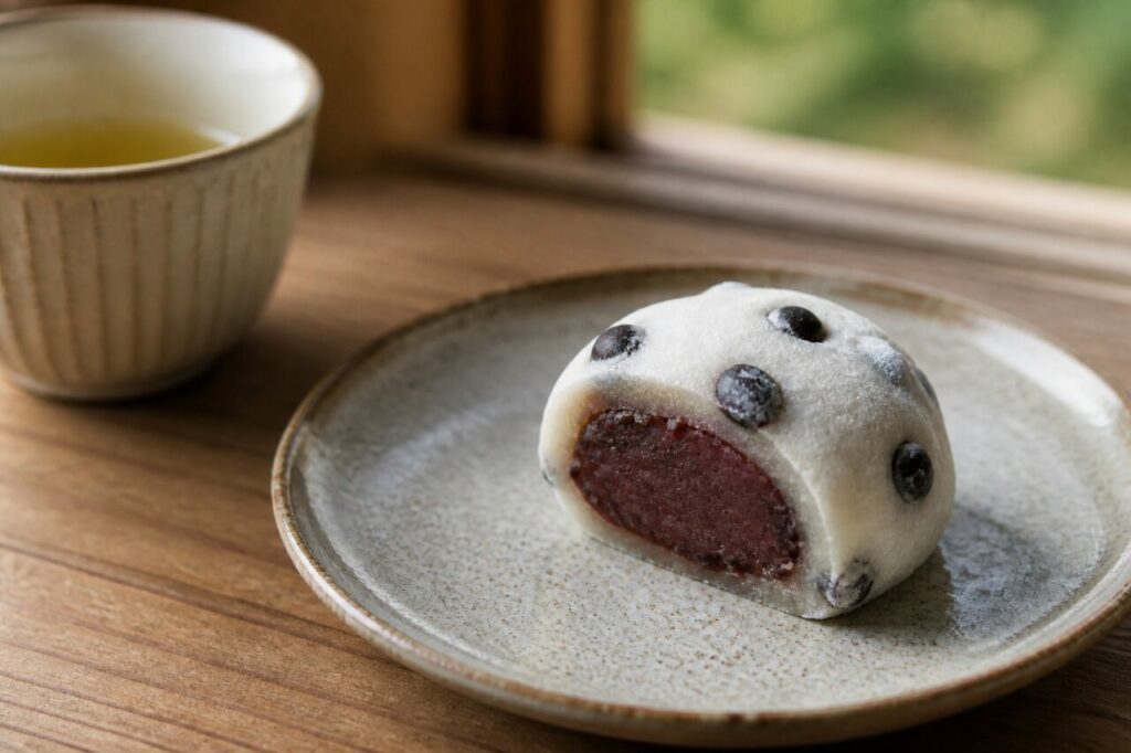 Trois textures nettes dans le mame daifuku ouvert