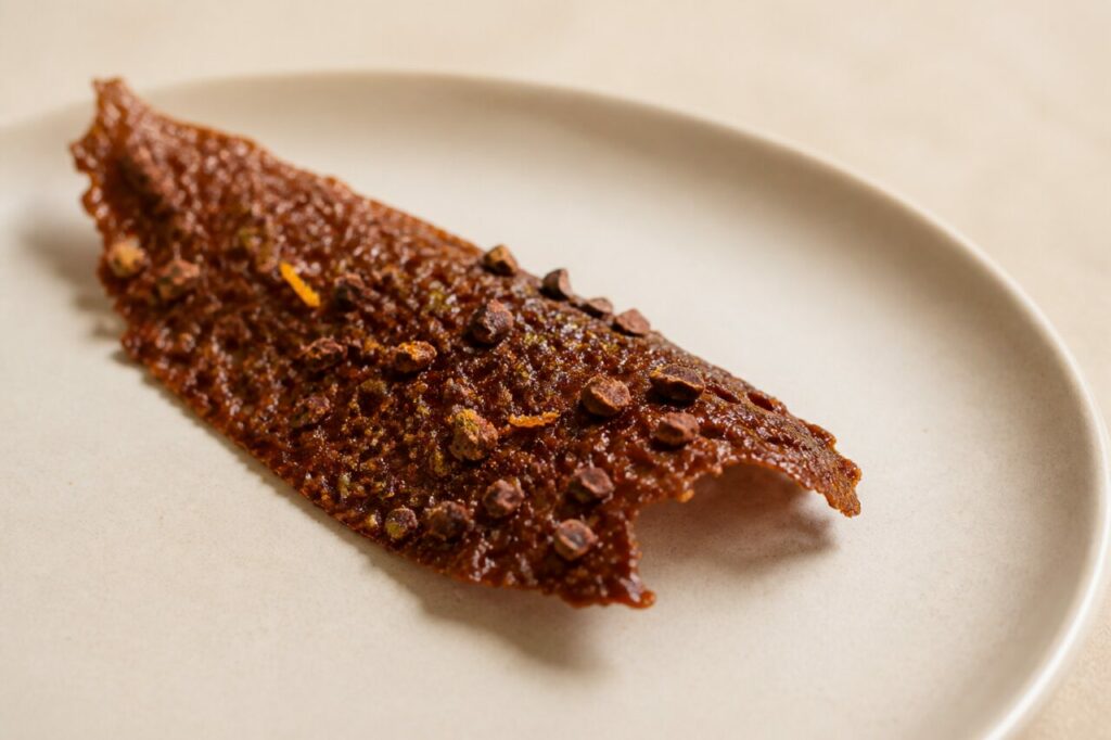 Pli étroit dans une tuile fine au cacao et au grué