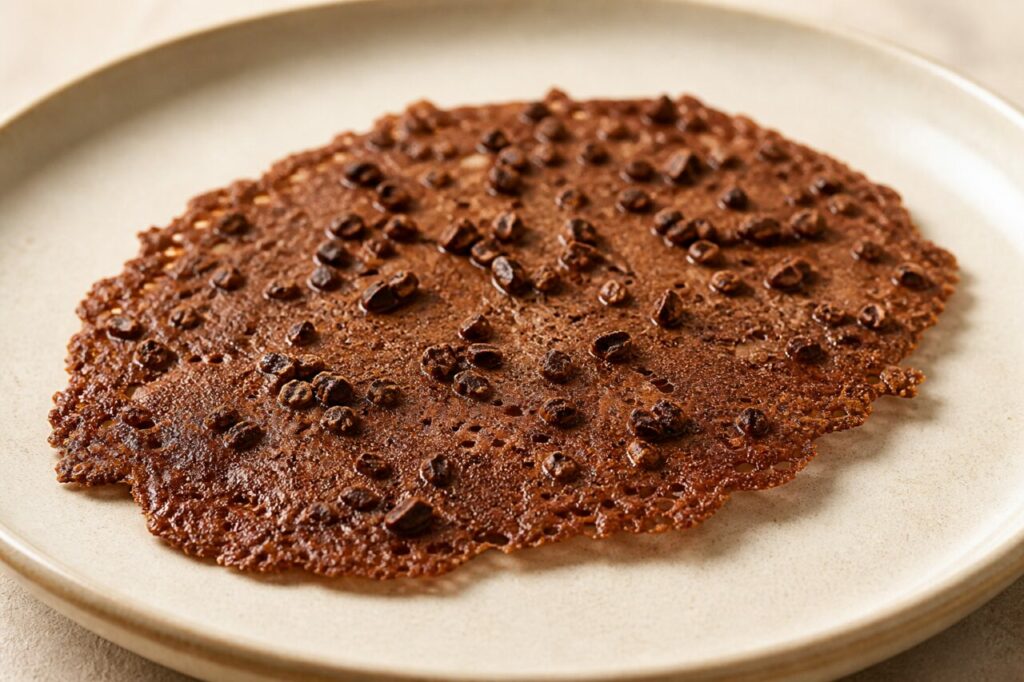 Dunne ronde cacaotuile met cacaonibs