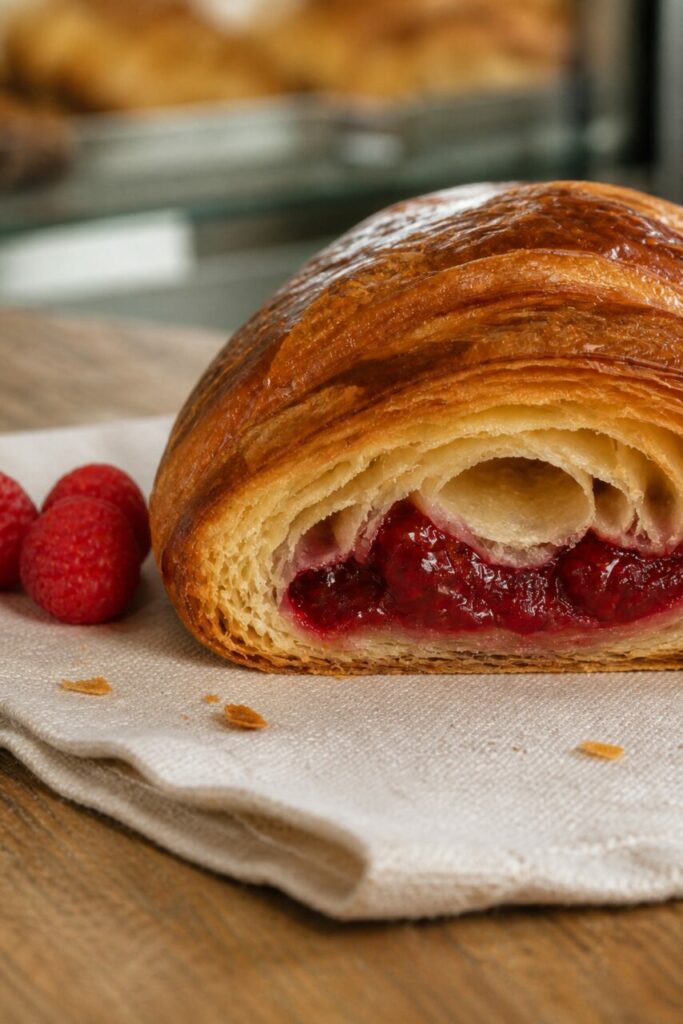 Croissant framboise, confiture dans le feuilletage