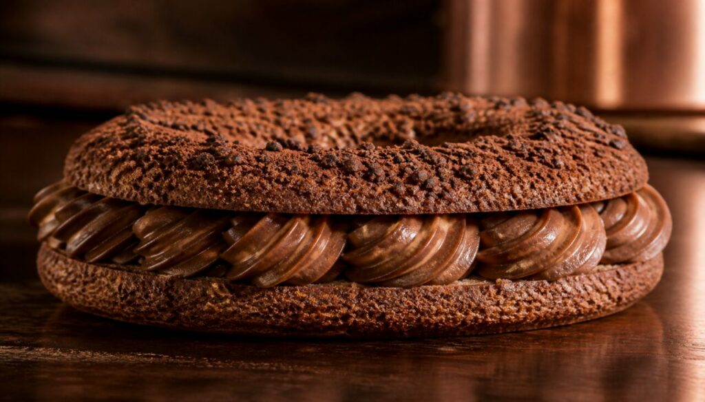 Paris-Brest de chocolate y praliné, crema en la corona
