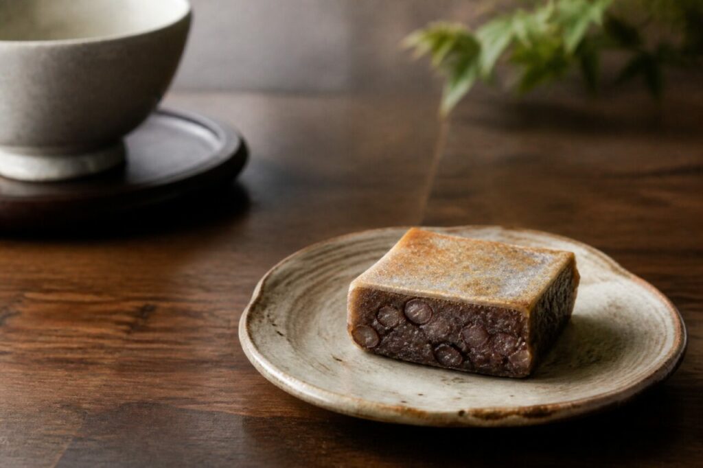 Subtle translucence gives the red bean kintsuba a glossy finish