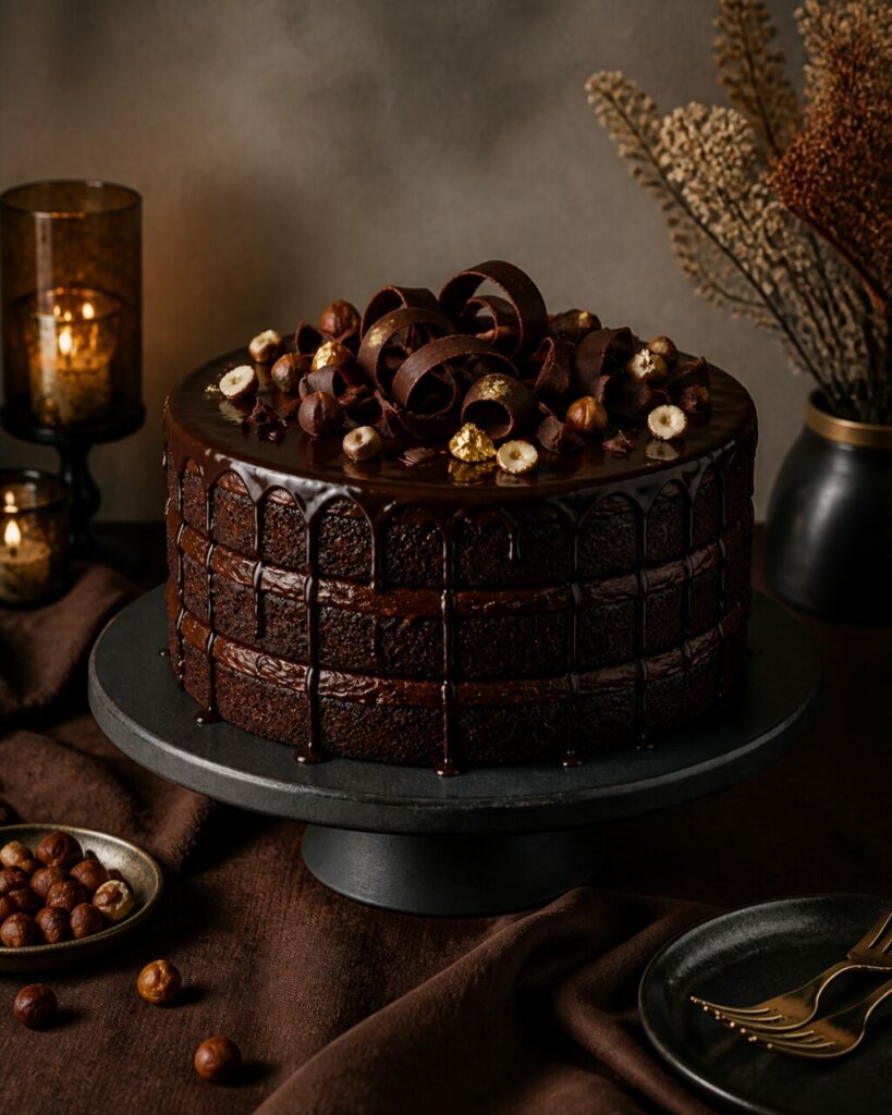 Gâteau d’anniversaire chocolat, ganache brillante