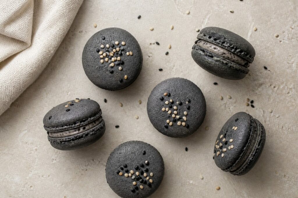Sesamganache füllt dieses zarte Macaron