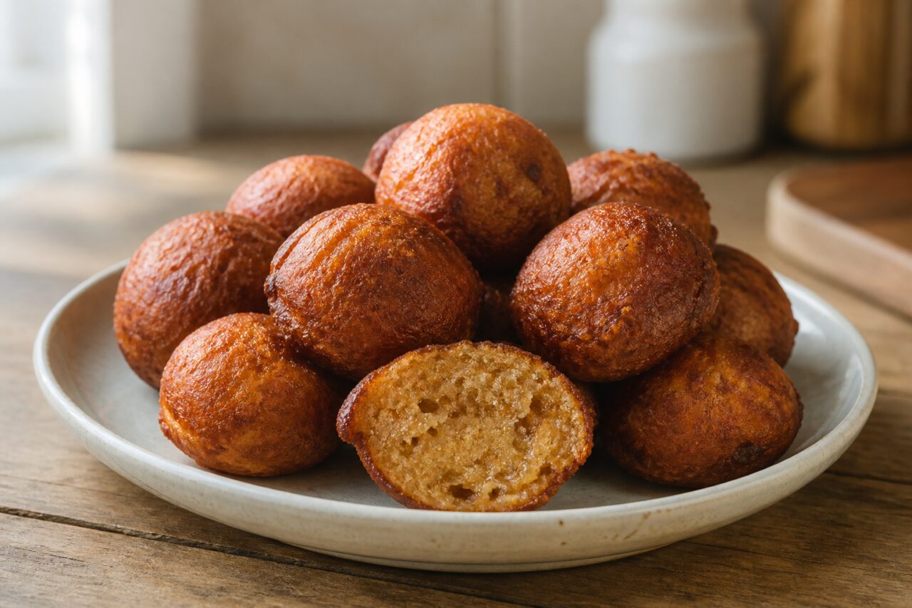 Unniyappam de Kerala en bocados redondos dorados