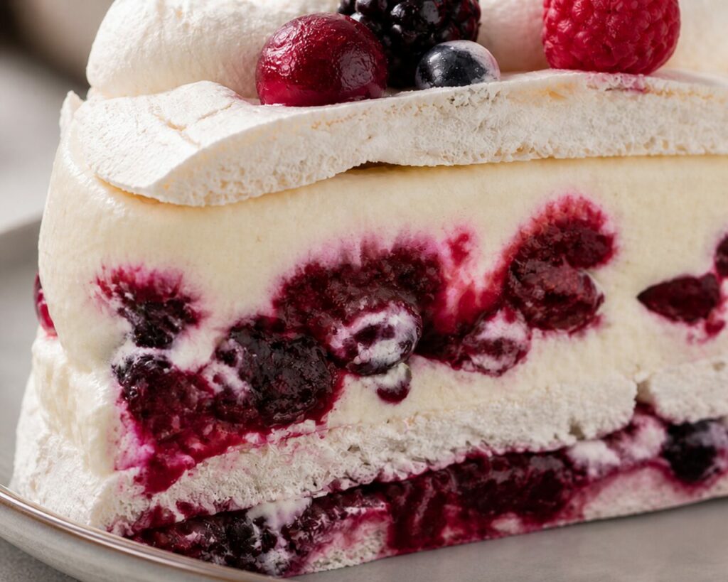 Glace et meringue en couches dans la part