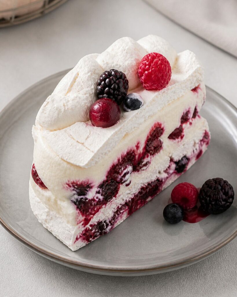 Cascade de baies sur la meringue glacée