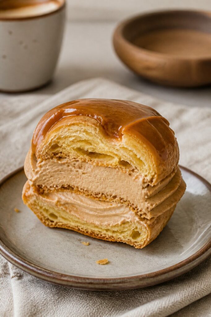 Duas camadas de creme no větrník cortado